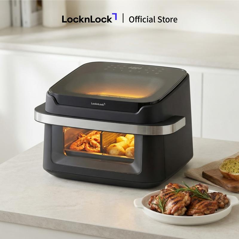 Nồi chiên không dầu 2 mặt kính - LocknLock EJF398BLK Dual visible air fryer 220-240V, 50-60Hz, 2200W, 10L - Màu đen