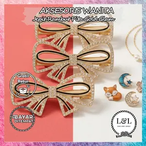 Jepit Rambut Bow Crystal Gold Aksesoris Rambut Wanita Premium Stylish Jepit Rambut Korea Pita Gold Luxury Hair Clip Pita