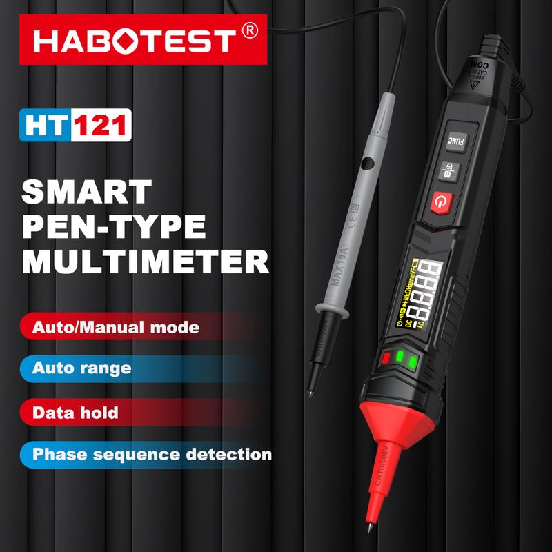 Multimeter Digital Jenis Pen HABOTEST HT121 Penguji Voltan DC AC 600V RMS Benar 4000 Kiraan Voltmeter Wayar Hidup dan Pengesanan Urutan Fasa Lampu