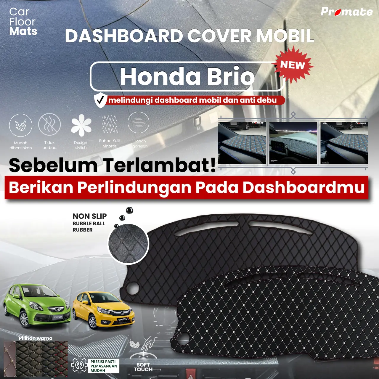PROMATE Dashboard Cover Honda BRIO semua Generasi - waterproof /anti slip