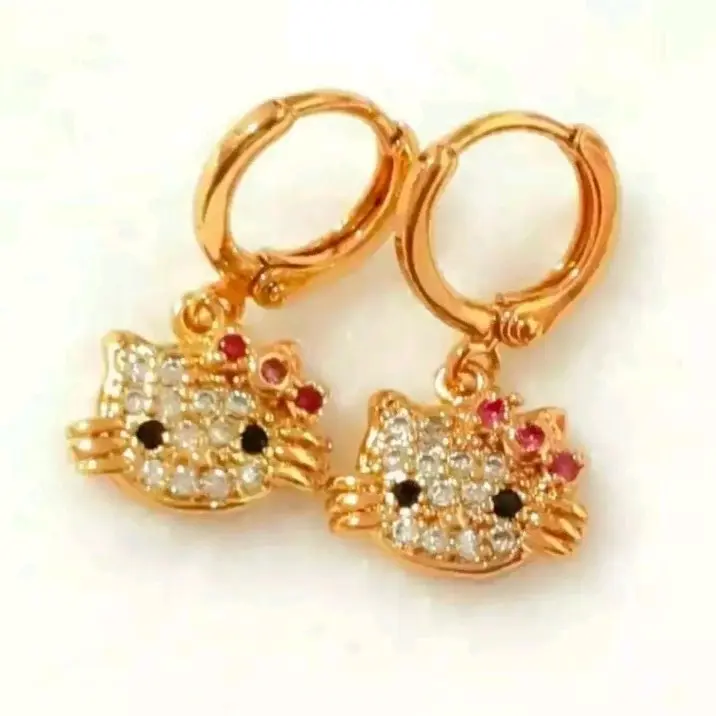 Anting Jepit Titanium Gold Elegan Fashion Earrings untuk Anak Perempuan Hadiah Emas 0