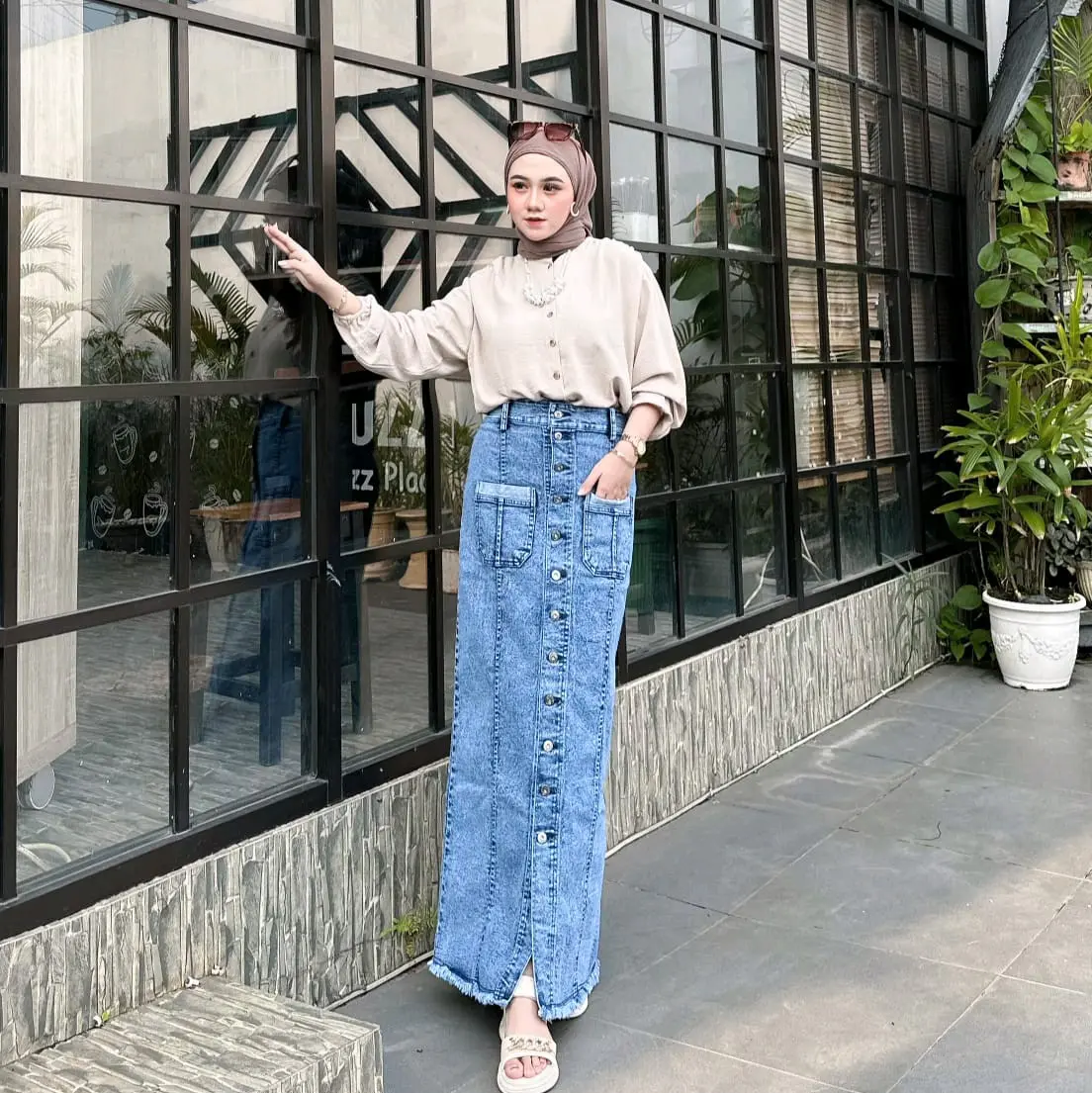 VINZ-Rok Jeans skirt full kancing rawis rok perempuan