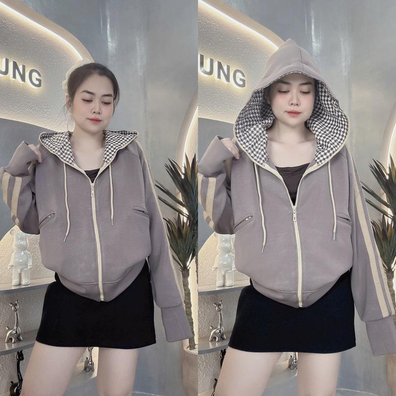   Mở Bán  Áo Khoác Nữ Chống Nắng Form Boxy Năng Động 6 túi khóa kéo Nón to 2 lớp Vải PC Cotton Dày Dặn Trơn Mềm Mịn - AK Nhung Nguyễn 