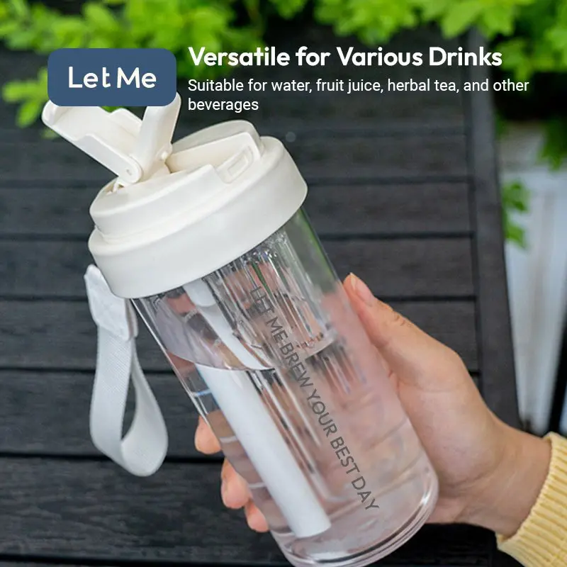 Let Me Botol Minum Infused Water - Botol Bening 600 atau 800 ML Dengan VARIASI WARNA TALI Filter Pemisah Dan Sedotan Gelas Minuman Air Lemon/Teh Dengan Saringan Kitchenware Silikon Bottles LM-AAB2032 5