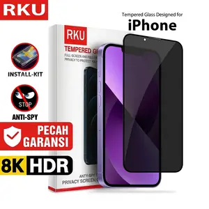 RKU Gen 2 Anti SPY Easy Install Kit Untuk iPhone 17 17 Pro Max 11 16 Pro Max 15 Pro Max 14 Pro Max 13 Pro Max 12 XS MAX Tempered Glass Privacy Fullcover Antigores Anti Dust Glass / Superfit Gores Anti Debu Screen Protector / Fit Clear 9H Auto Dust Remove