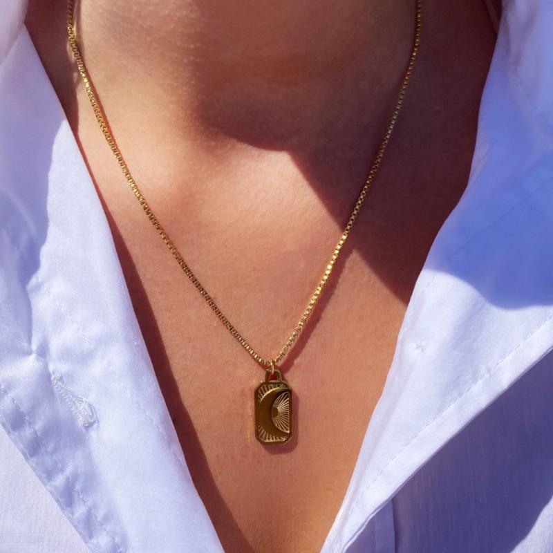 Product Introduction of Sun Moon Pendant Necklace, Unique Radial Stripe Design Jewelry, Minimalist Gift for Women 13