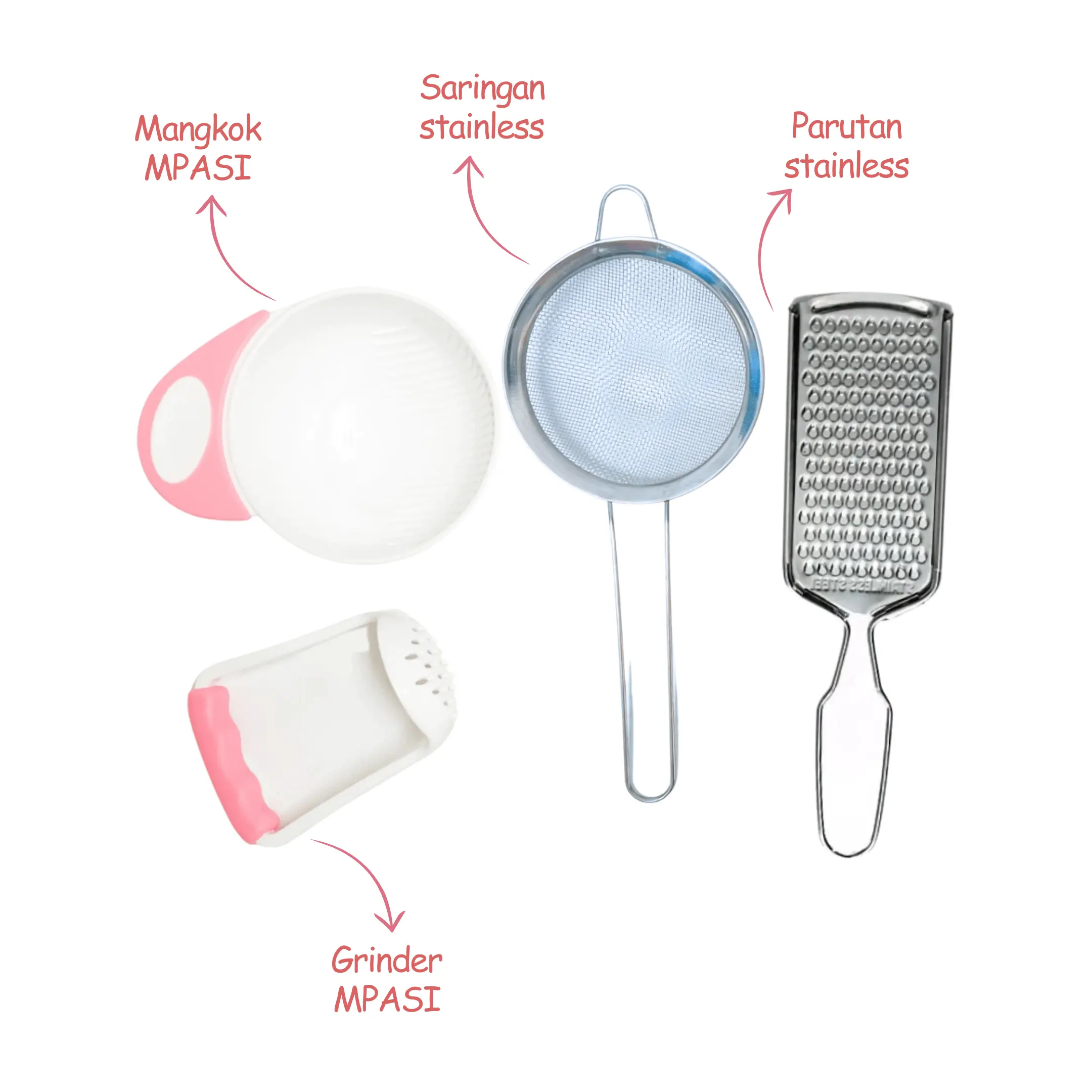 Baby Food Maker 4in1 Penghalus Makanan Bayi MPASI Set dengan Mangkok Grinder Saringan & Parutan Stainless untuk Bayi 3 Bulan Keatas