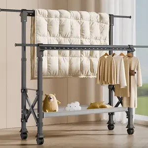 Jemuran Baju Lipat Tinggi Dapat Disesuaikan/Rak Gantungan Baju Aluminium Stainless Jemuran Baju Lipat