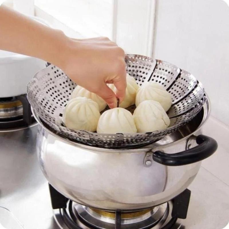 Rổ hấp Inox 304 gấp gọn dùng hấp thực phẩm tiện lợi, vỉ hấp bánh đa năng tiện dụng