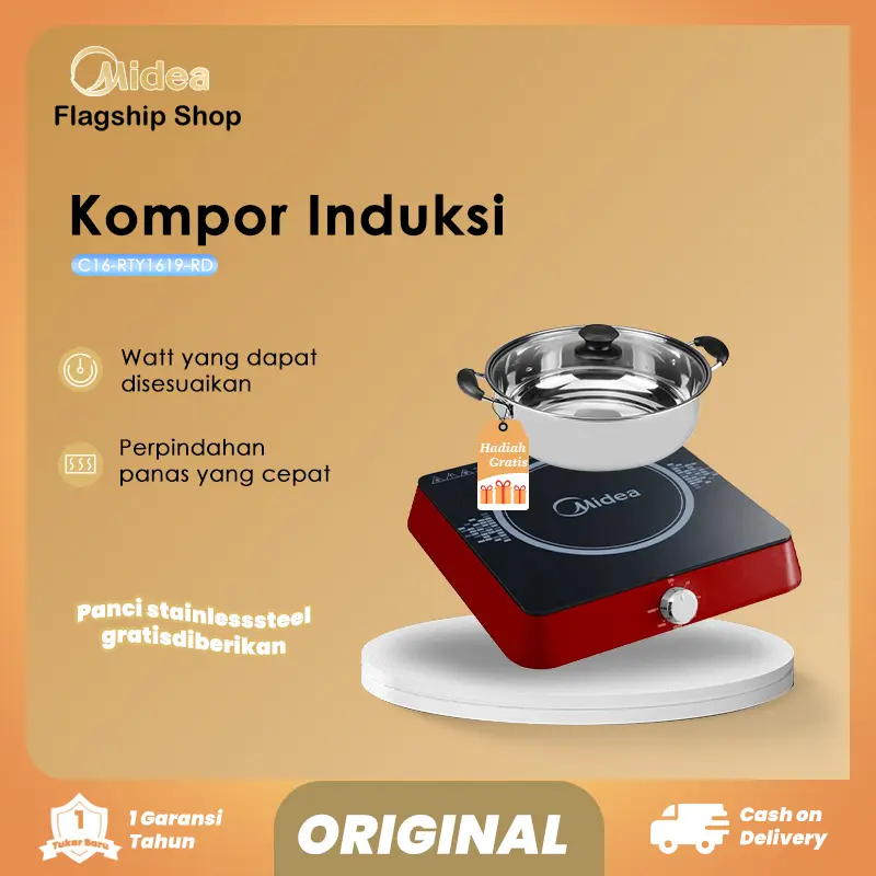 Kompor Induksi Midea / Midea Induction Cooker - Midea - C16-RTY1619-RD - (Gratis Panci / Free Pot)