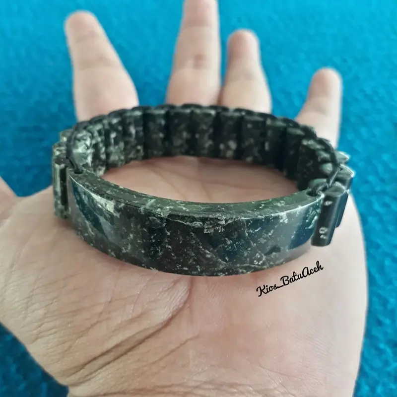Gelang Batu Giok Black Jade Loreng Original Asli Aceh Plat Tabung Loreng 2