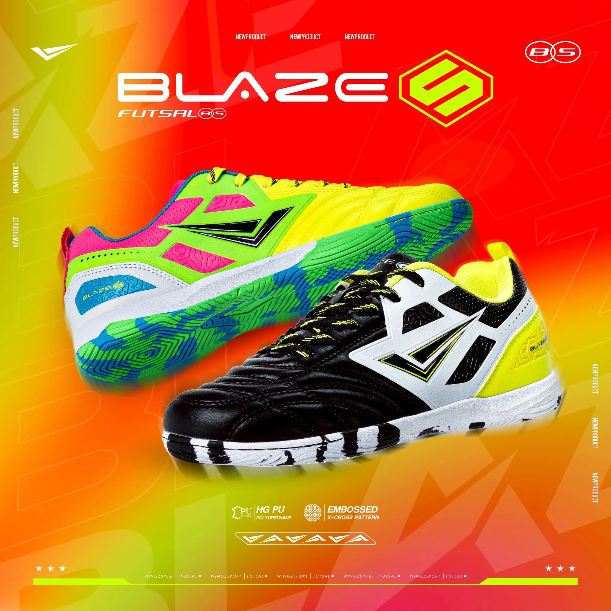 ใหม่! รองเท้าฟุตซอล WINGZ BLAZE อัปเปอร์ PU ปกป้องการบาดเจ็บบริเวณนิ้วเท้า น้ำหนักเบา เเข็งเเรง ทนทาน ยึดเกาะสนามได้ดี