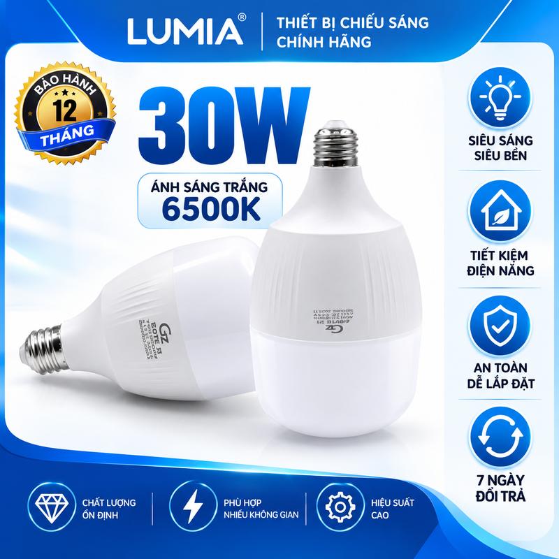 Bóng Đèn LED Công Suất Lớn E27 20W 30W 40W 50W 60W – Ánh Sáng Trắng 6500K, Chiếu Sáng Nhà Xưởng, Cửa Hàng, Sân Vườn
