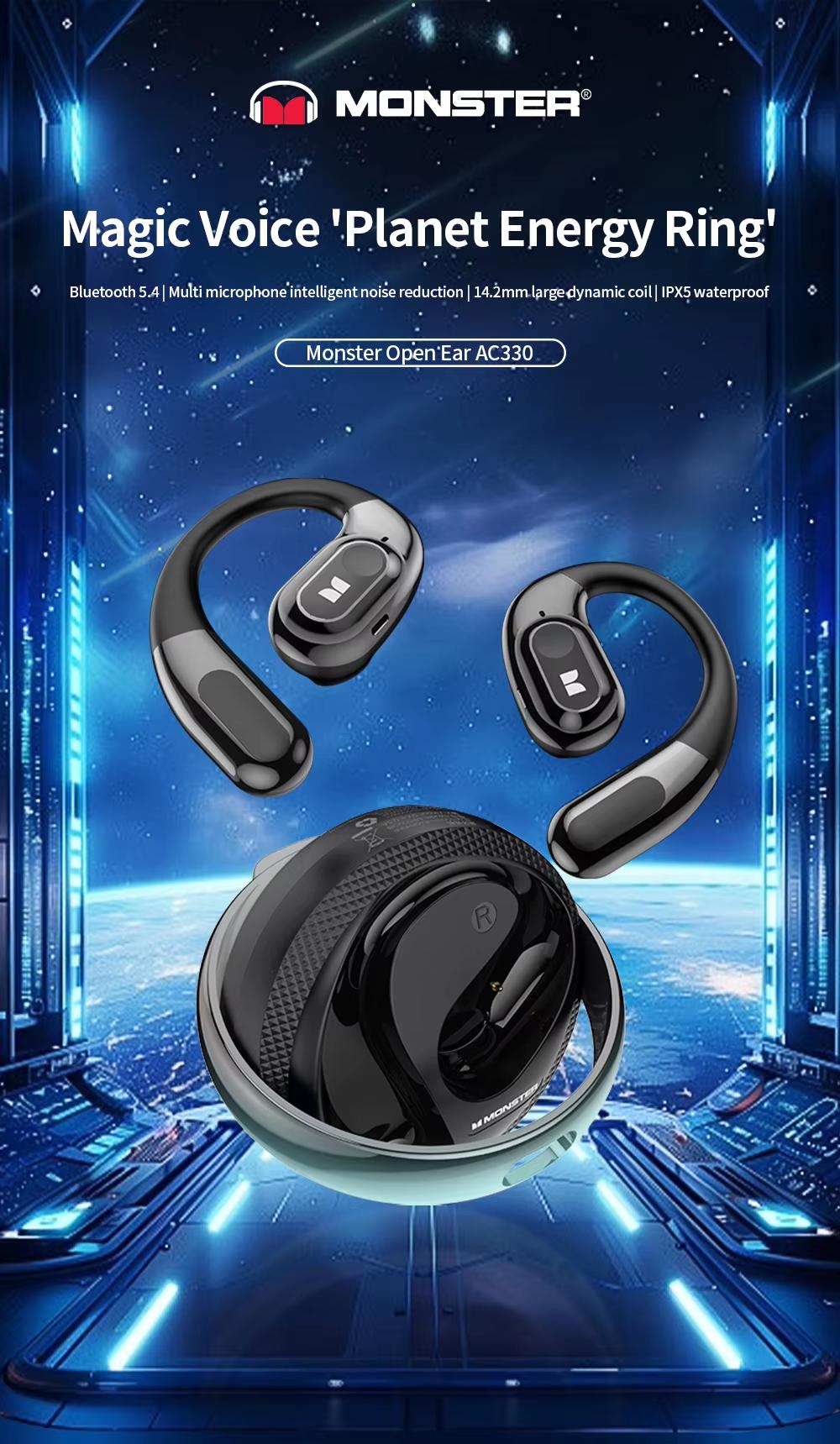 Monster AC330 Open Ear Earphone Bluetooth 5.4 Wireless IPX5 Waterproof ...