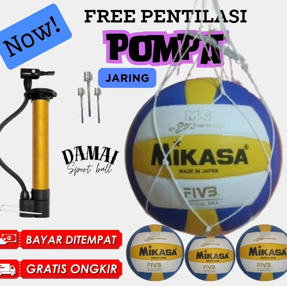 Bola voli mgsupergold paket komplit jaring pentilasi pompa Ball volly murah berkualitas Volley Outdoor Olahraga geng gaman