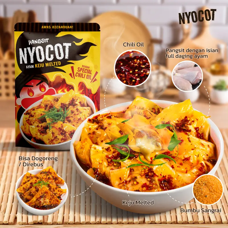 NYOCOT Pangsit Ayam Keju Lumer Meleleh Renyah Gurih / Cocok untuk Ngemil / Cemilan Pangsit Chili Oil / Makanan Instant 1