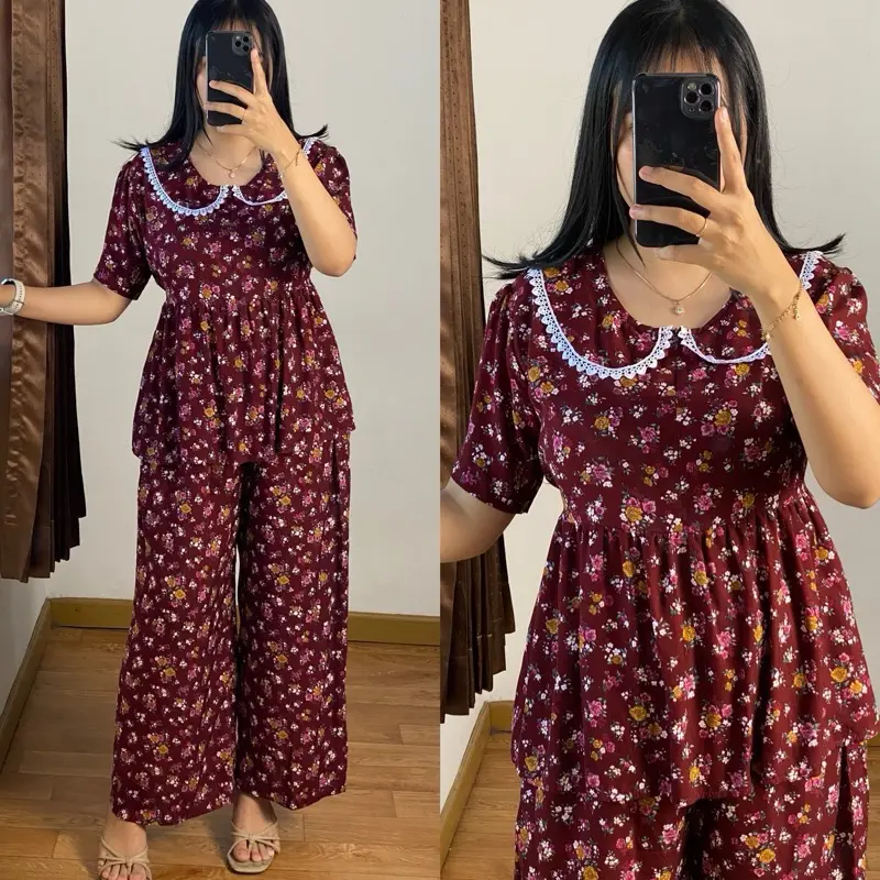 Setelan Naya Tangan Pendek Celana Kulot Bumil Busui Friendly Wanita Dewasa Rayon Diamond Super Flowi Nyaman Motif Lembut Variasi Santai Lengan Adem & Nyaman untuk Ibu Hamil dan Menyusui