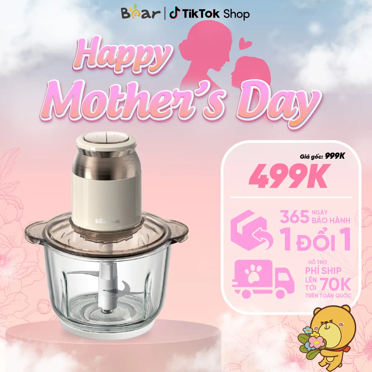 Máy xay thực phẩm đa năng Bear 2L 300W QSJ-D03D7 Chất Liệu Inox