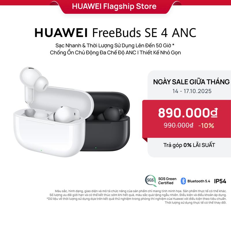 Tai Nghe | Bluetooth HUAWEI FreeBuds SE 4 ANC | Sạc Nhanh & Thời Lượng Sử Dụng Lên Đến 50 Giờ | Chống Ồn Chủ Động Đa Chế Độ ANC | Thiết Kế Nhỏ Gọn