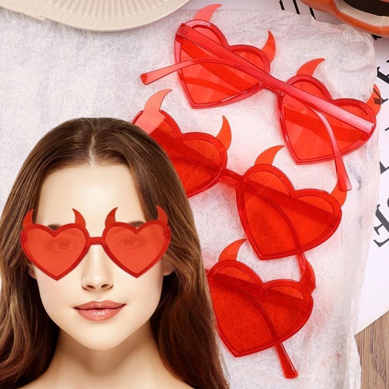 Red Devil Ear Heart Shape Sunglasses Halloween Cosplay Party - TikTok ...