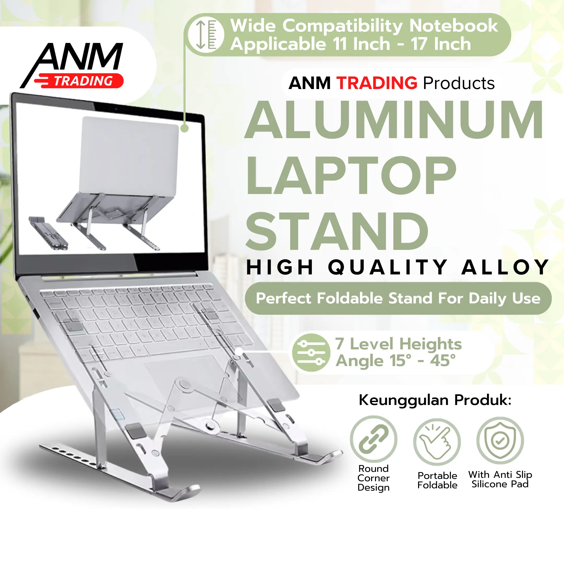 Stand Laptop Aluminium Portable - Dudukan/Meja Laptop Portable Metal
