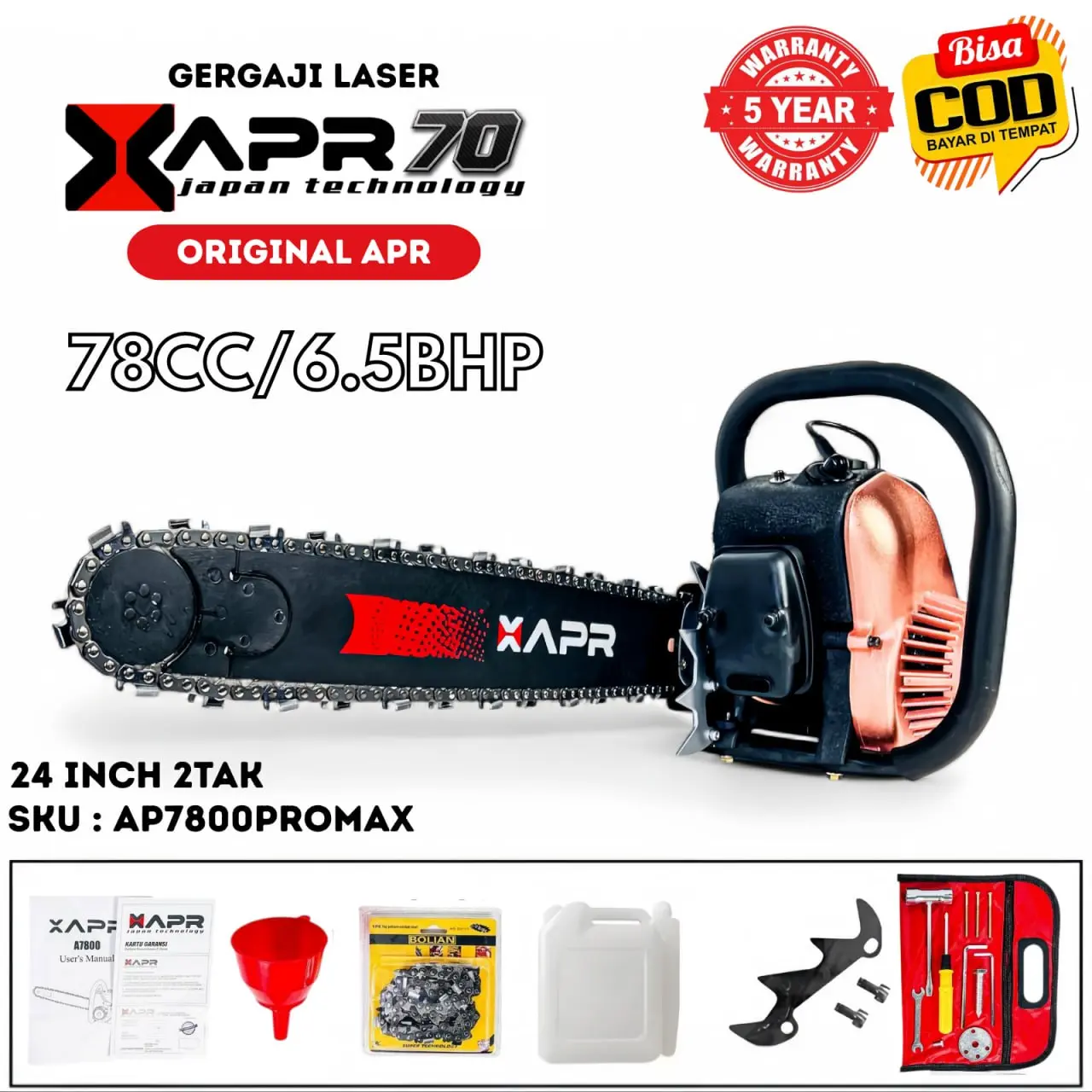 PROMO APR JAPAN AP7800PROMAX CHAINSAW Bar 24 Inch 2Tak Mesin Senso Gergaji Kayu Pohon