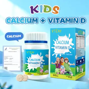 VTEAY Tablet Kunyah Kalsium Susu kaya akan Vitamin D, mendukung pertumbuhan tulang dan kesehatan gigi 40 butir