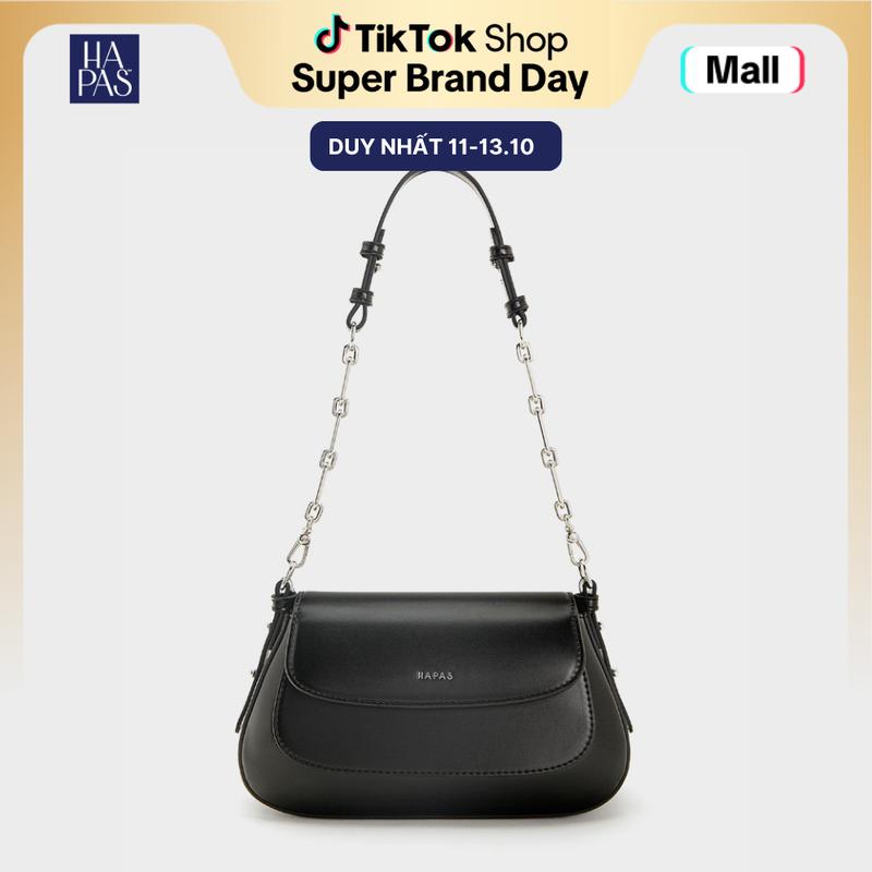 Túi Xách Nữ HAPAS Hobo Nắp Gập Chain Handle Đeo Chéo Đeo Vai Sang Trọng Chính Hãng Size 23 màu Đen - TDV24037 Bag Lady