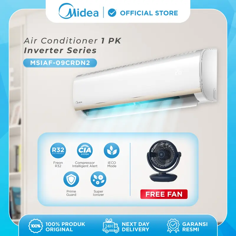 Midea AC Inverter 1 PK MSIAF-09CRDN2X (Unit Indoor & Outdoor) [Fast Cooling], [IECO MODE], [Electricity Saving], [5+10 tahun warranty] 0