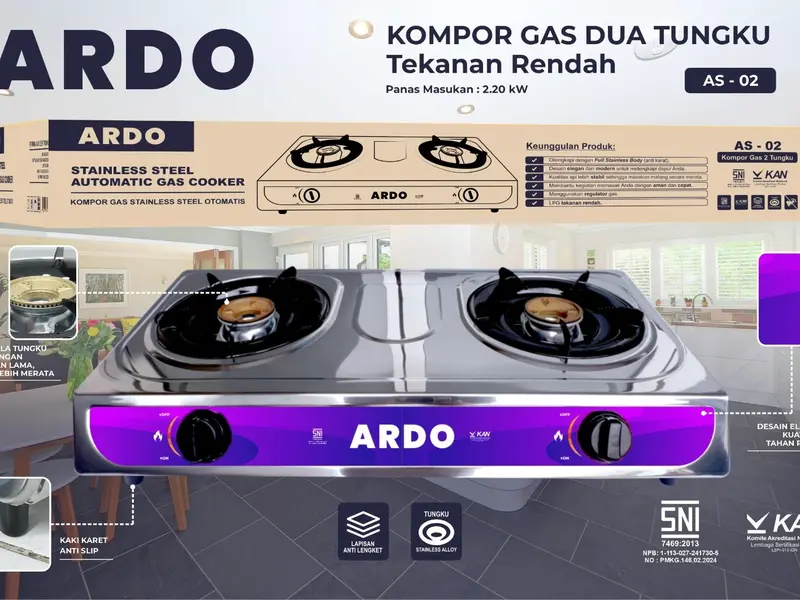 Kompor Gas 2 tungku SNI Tahan Karat Peralatan Masak Api Biru 3
