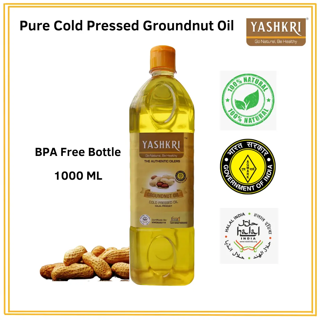 Yashkri Pure Wood Pressed Groundnut Oil 1000ml - Cooking Oil for Healthier Lifestyle
