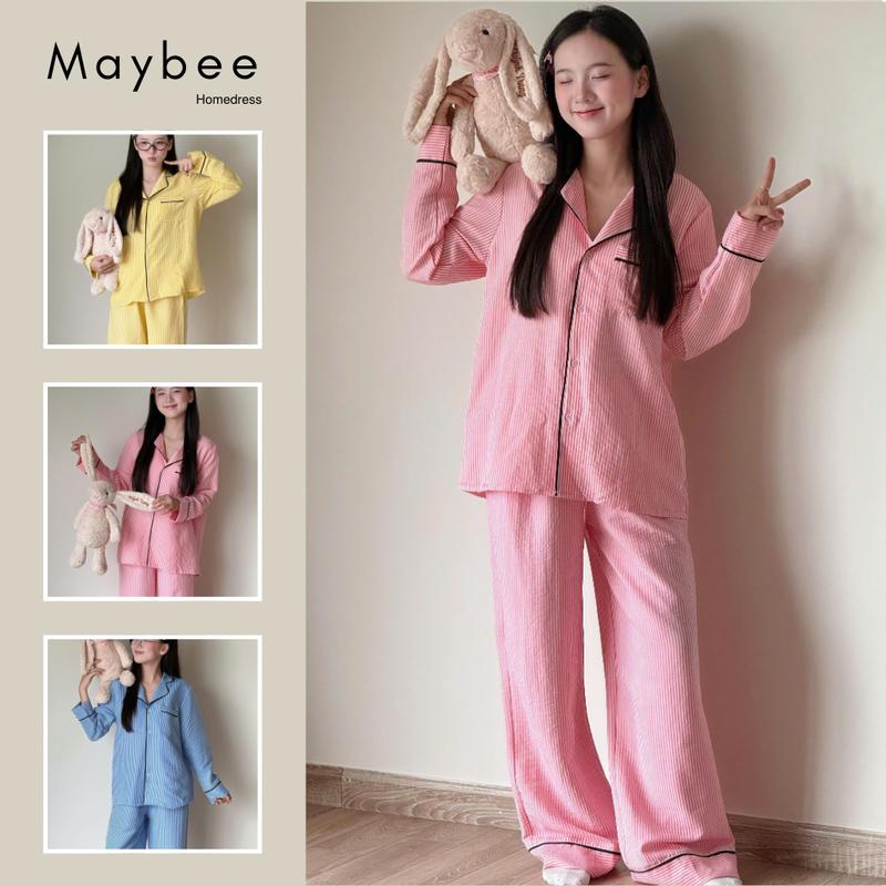 Bộ ngủ kẻ sọc viền đen Maybee Homdress