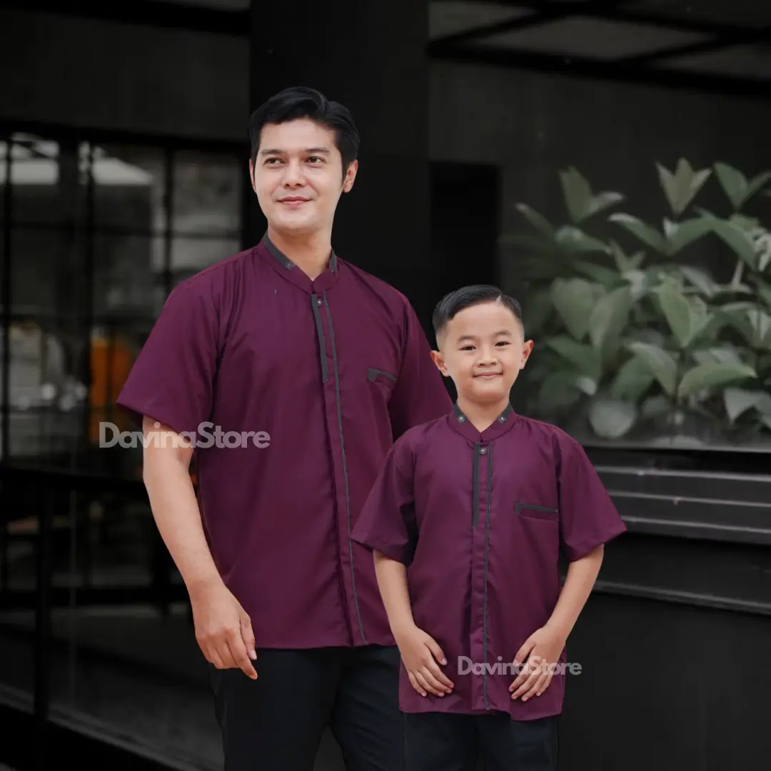 Baju Koko Couple Yusuf Ayah Dan Anak Laki Laki Lengan pendek Motif Salur Terbaru 2025 Bahan Katun Adem