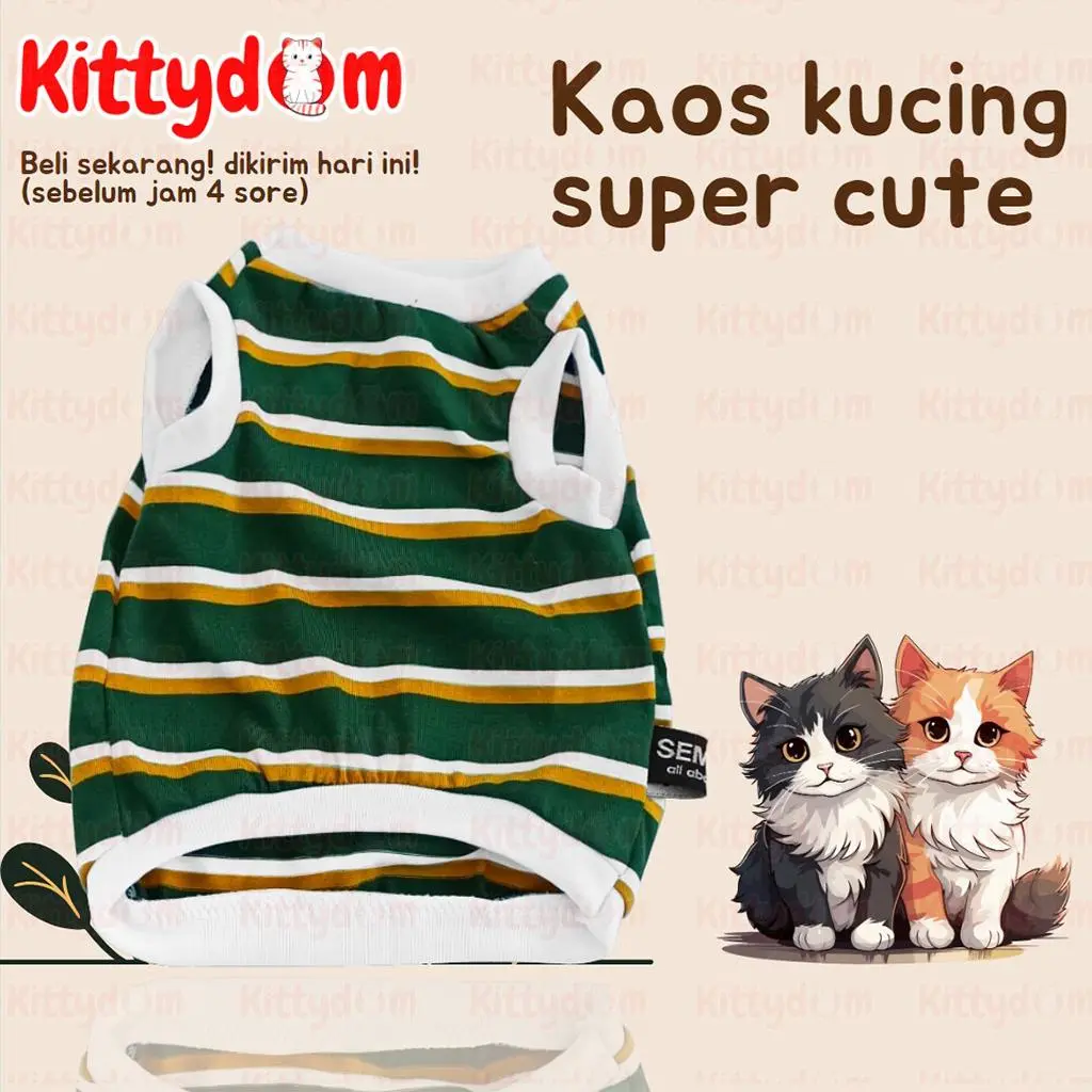 KITTYDOM Pet Shirt Pakaian Kaos Ukuran S Small Baju Kucing Kitten Anabul Anjing Kelinci Monyet Motif Garis Tank Stripe