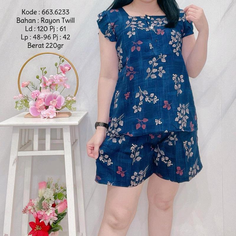 286 Setelan Pendek Canse Kancing Abstrak Corak Bunga Katun Twill Halus Rayon Wanita Baju Motif Cantik 2