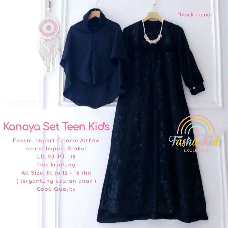 Kanaya Set Teen Kids Dress Anak Remaja Crincle Premium Free Hijab | Dress Anak Remaja Mewah Anggun Kondangan Lebaran Muslim Gamis Crinkle 2
