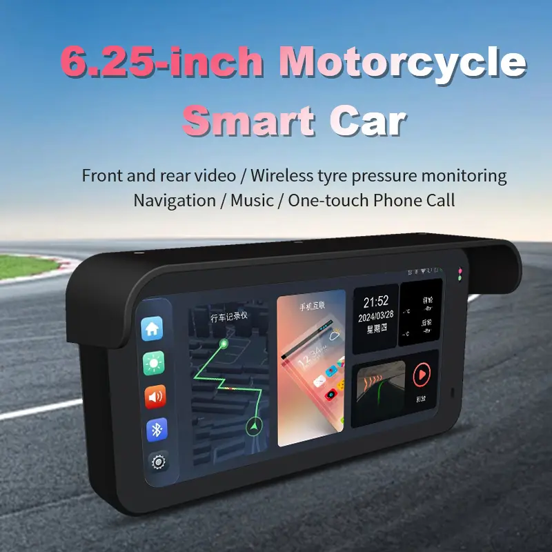 MT91 6.25 Inch Digital Gauge HUD For Motorcycle Wireless Apple Carplay Android Auto 1080P Touchscreen Tire Pressure Monitor Parking Monitor GPS Navigation IP65 Waterproof