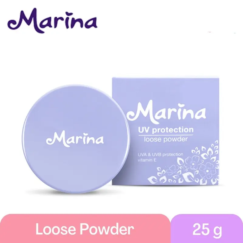 Marina Loose Powder UV Protection 25g | MARINA Loose Powder Uv Protection - Vitamin E Bedak Tabur Marina - 25gr | Bedak Wajah bedak padat mini semua tipe kulit tahan lama 4