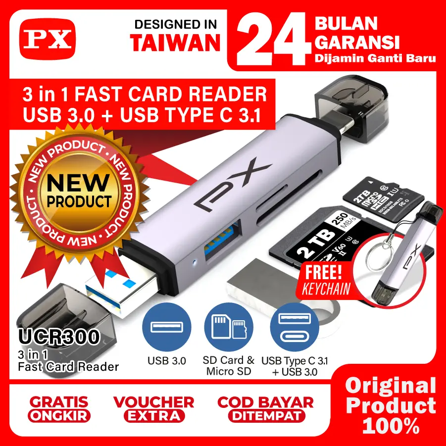 Card Reader Type C USB 3.0 Memory Card SD Card Micro SD 2TB OTG Adaptor High Speed 5Gbps 2 in 1 PX UCR300