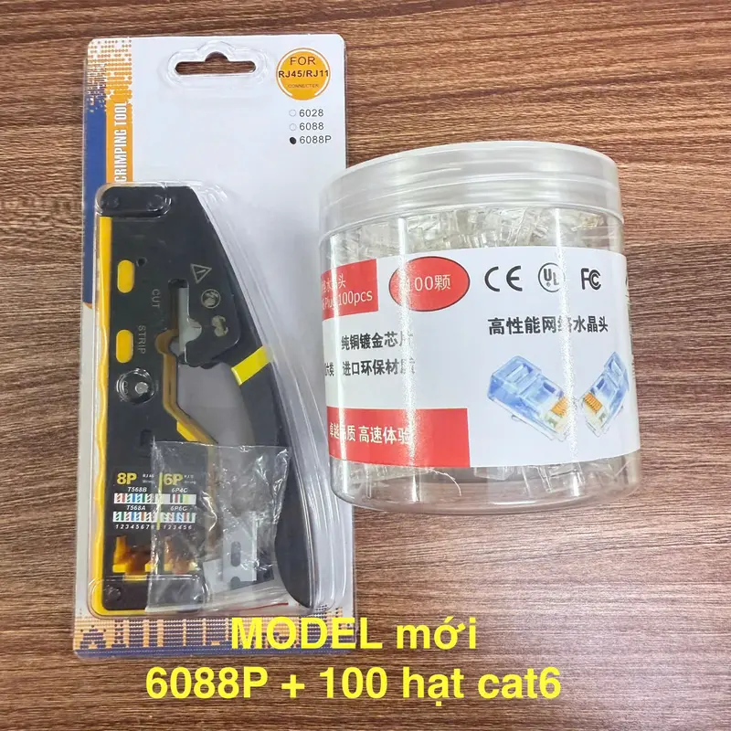 Combo Kìm 6088P model mới + 100 Hạt Mạng Xuyên Thấu (bấm cả hạt thường và xuyên thấu) 6