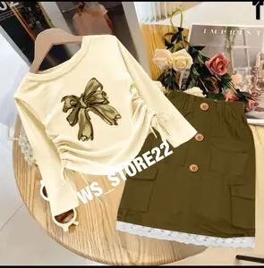 SETELAN ROK CARGO ANAK PEREMPUAN TERBARU  ONE SET ANAK ATASAN KAOS PANJANG MODEL PITA KEKINIAN ATASAN DAN BAWAHAN UNTUK  ANAK PEREMPUAN USIA 1-12 TAHUN