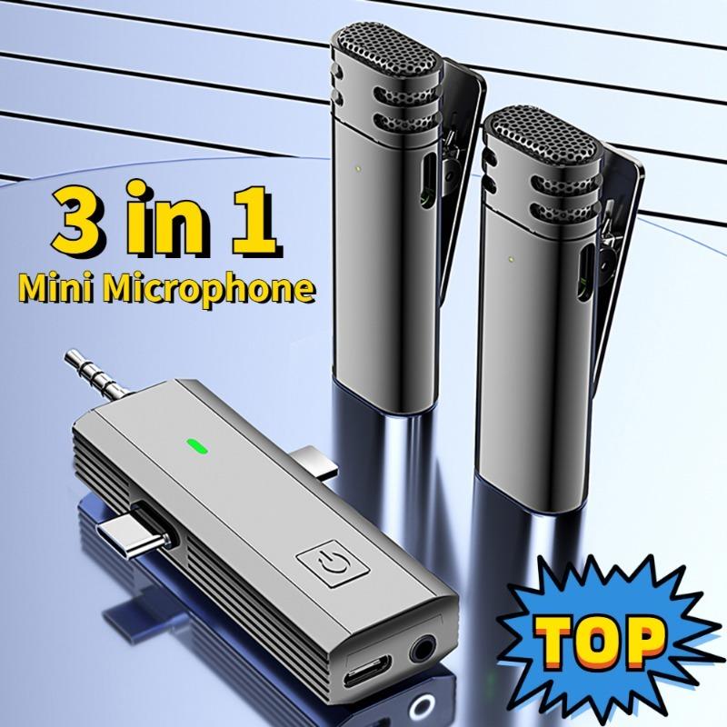 ⚡COD sent out within 24 hours High quality 3 In 1 Plug play Wireless Lavalier Microphone,Intelligent Noise-Reducing No delay Mic For iOS Type-C 3.5mm Jack Compatible with multiple devices 1