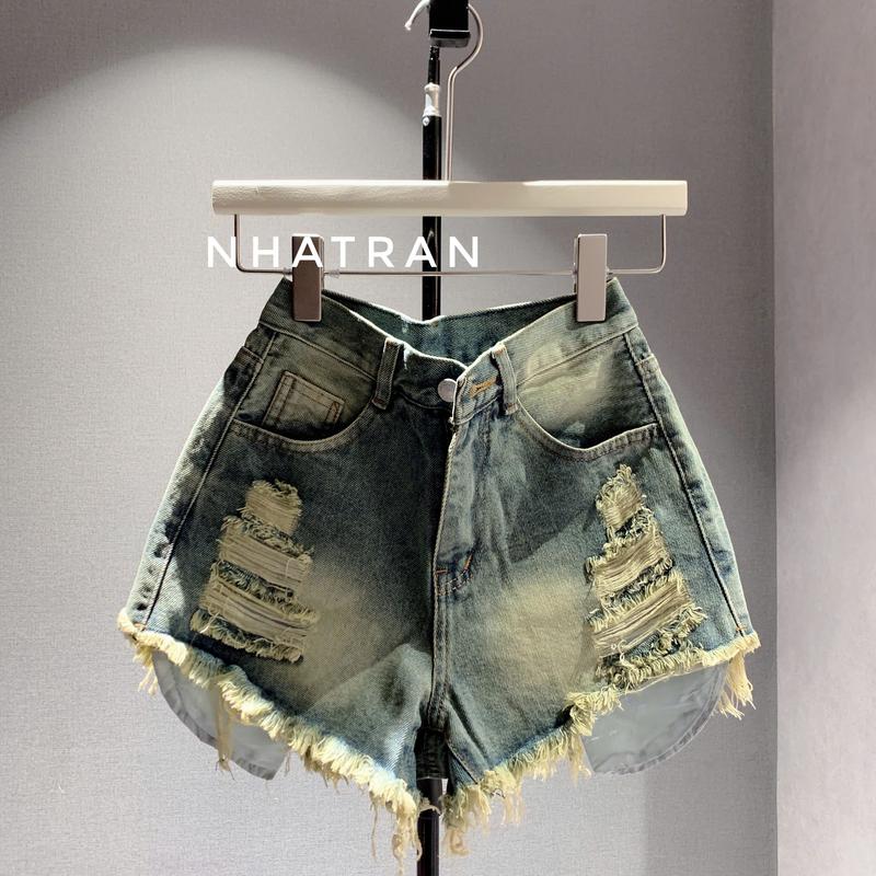  nhatran - Quần short jean nữ túi thỏ phom cạp lưng cao rách xước chất Denim Pants Women GN009 