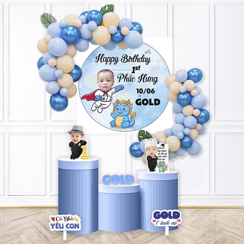 combo trọn bộ sinh nhật cho bé tông hồng + tặng mũ sinh nhật in tên bé 1