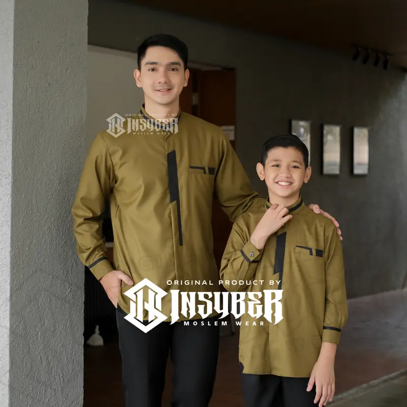 Baju Koko Couple Ayah dan Anak Laki-laki Lengan Panjang Bahan Toyobo Fodu Warna Burgundy Terbaru 2025 , Muslim 5