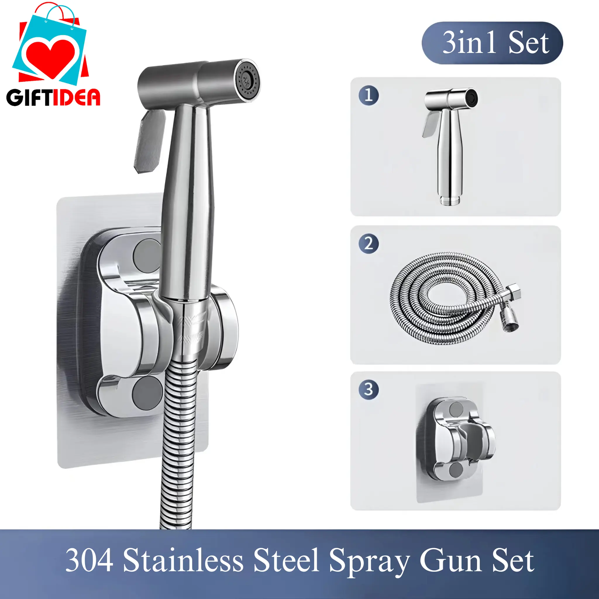 Toilet Sprayer Gun Bidet Sprayer Set 304 Stainless Steel Household Flushing Gun Faucet Washer
