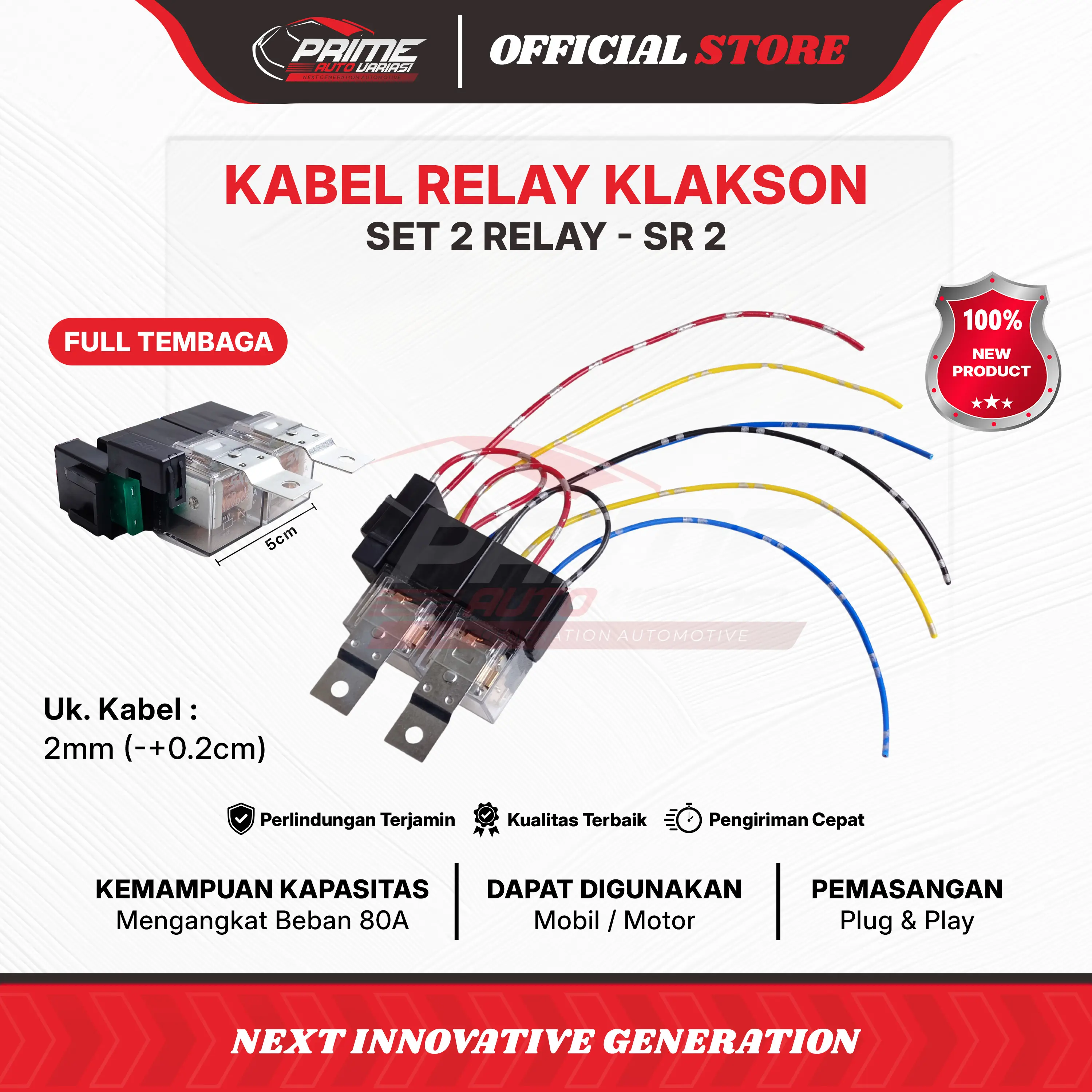 Relay Klakson, Lampu Tembak, Projie Biled 4 Kaki 12v 80A Plat Tembaga - SR2