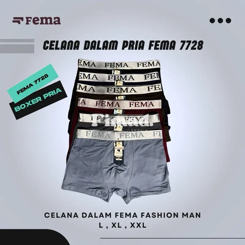 CELANA DALAM PRIA FEMA 7728 DEWASA POLOS ISI 3 6 12 CD BOXER PRIA Sport Katun Cowok celana  boxer  laki  laki Jumbo Pendek Remaja 3