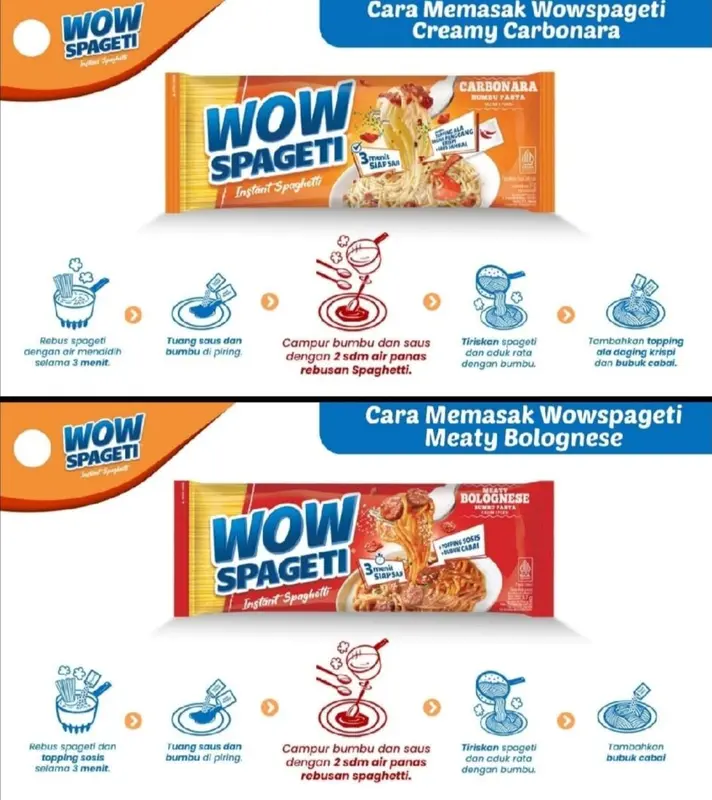 Wow Spageti Instan Spaghetti 88gr Creamy Carbonara Meaty Bolognese Pasta Mie Instan Halal 7