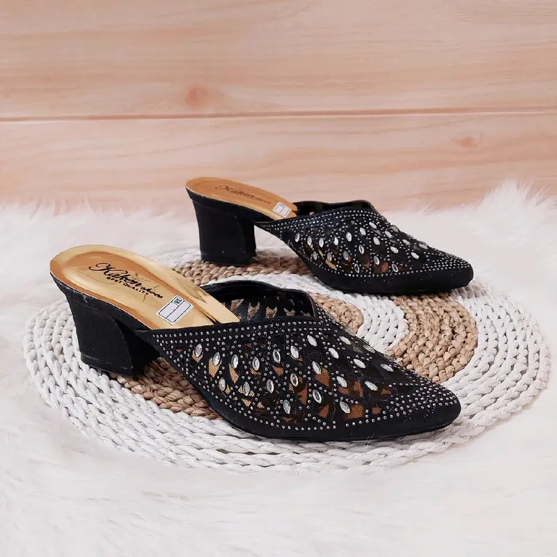 Sandal wanita payet motif inport hak 5 cm .sandal pesta 3